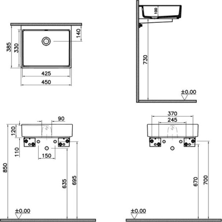 Раковина накладная (45х38) VitrA Archiplan 7403B003-0012
