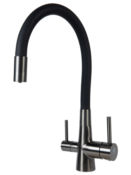 Смеситель для кухни однорычажный с каналом для питьевой воды и гибким изливом Agger Elegant A3230355 оружейная сталь матовая