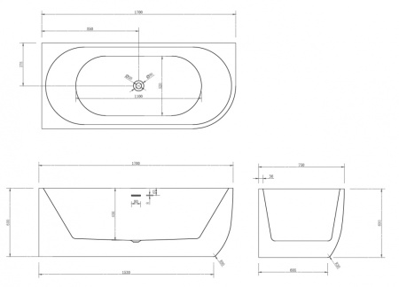 Акриловая ванна (170х75) ABBER AB9315 L без гидромассажа, белый