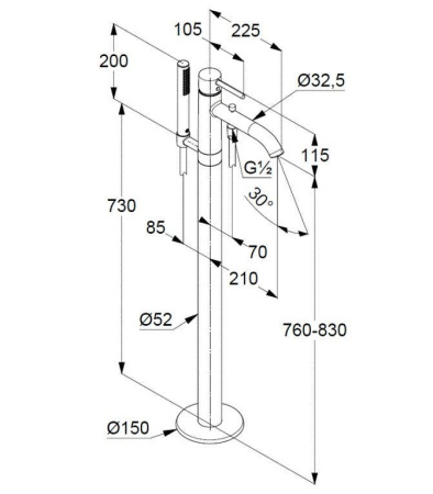 Смеситель напольный для ванны Kludi Bozz 38590N076