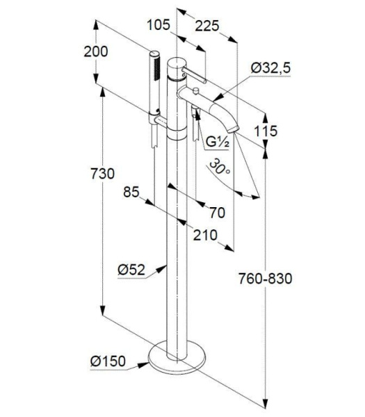 Смеситель напольный для ванны Kludi Bozz 38590N076