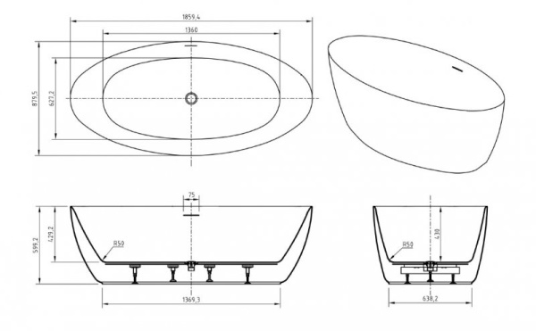 Акриловая ванна (186х88) BelBagno BB707-1860-880 Акриловая ванна (186х88) BelBagno BB707-1860-880