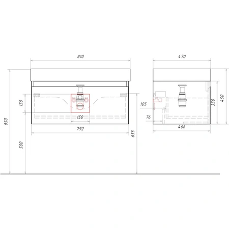 Тумба без раковины 80 см Aqwella Geometria GE01081GRM серый матовый