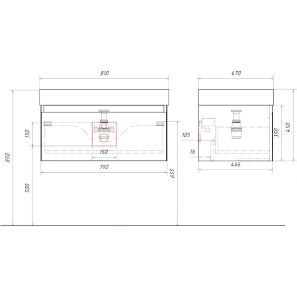 Тумба без раковины 80 см Aqwella Geometria GE01081GRM серый матовый