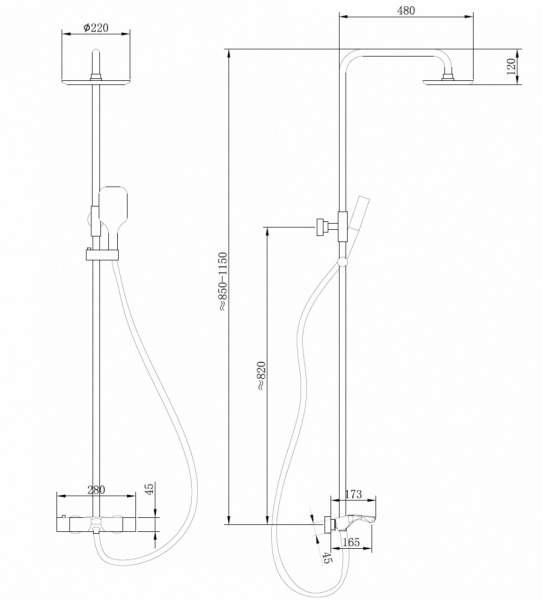 Душевая стойка ABBER Thermostat AF8516 с термостатом и изливом, хром Душевая стойка ABBER Thermostat AF8516 с термостатом и изливом, хром