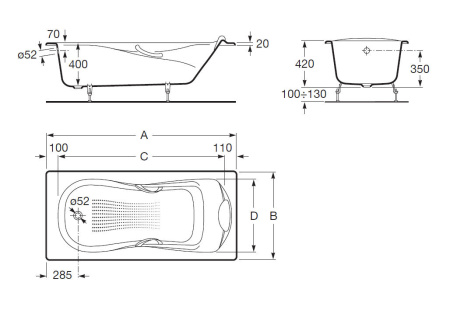 Ванна чугунная Roca Haiti (170x80 ) 2327G000R
