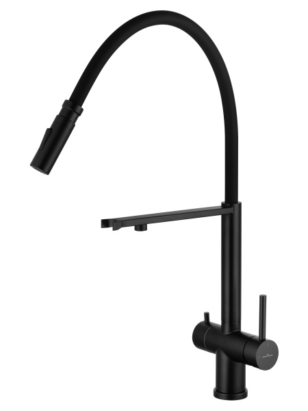 Смеситель для кухни с гибким изливом и подключением фильтра WONZON & WOGHAND, черный матовый WW-88458009-MB Смеситель для кухни с гибким изливом и подключением фильтра WONZON & WOGHAND, черный матовый WW-88458009-MB