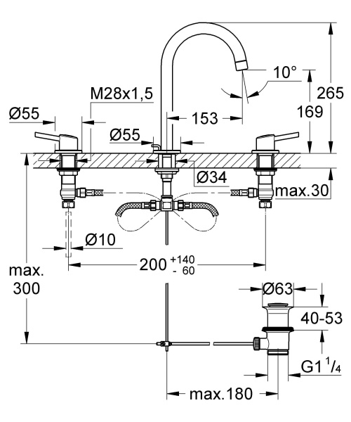 Смеситель для раковины на три отверстия, DN 15 Grohe Concetto 20216 001 (20216001)