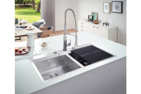 Мойка из нержавеющей стали 2 чаши без корзинчатого вентиля GROHE K800 31585SD1 Мойка из нержавеющей стали 2 чаши без корзинчатого вентиля GROHE K800 31585SD1
