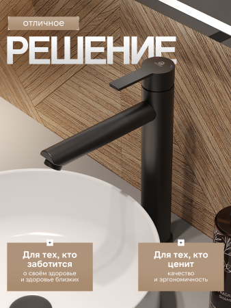 Смеситель для накладной раковины однорычажный высокий Agger Easy A3112144 черный матовый