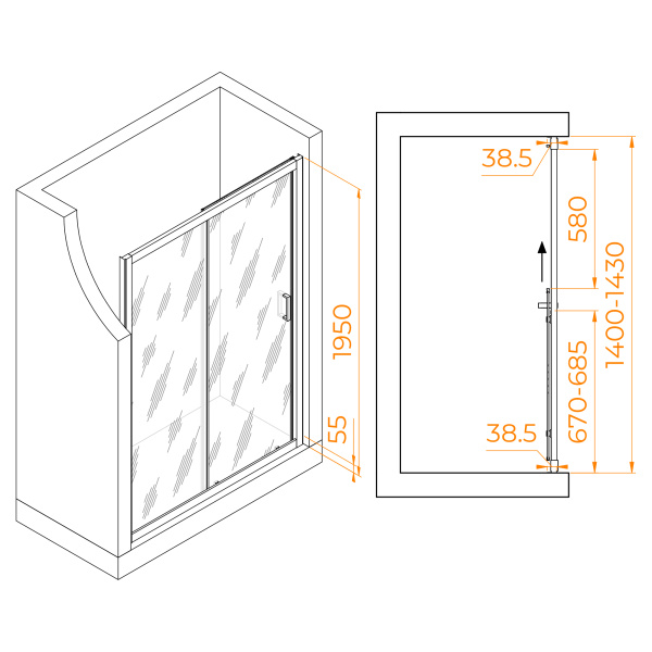 Душевая дверь 140 см RGW Passage PA-016 B 350801614-14 прозрачное