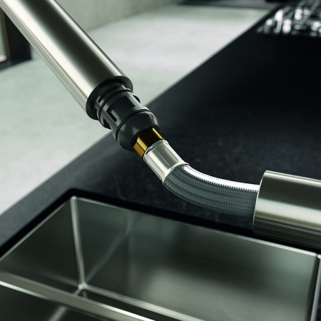 Смеситель для кухни с выдвижным изливом Kludi L Steel 45851F877