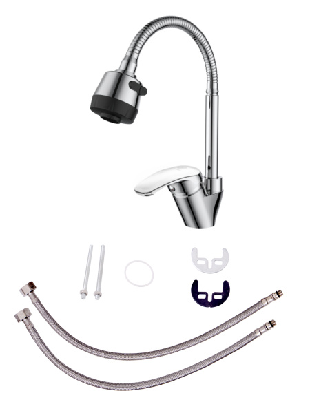 Смеситель для кухни однорычажный полимерный с гибким изливом OneLife P11-004cr хром