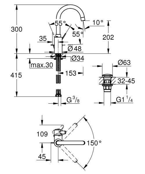 Смеситель однорычажный для раковины GROHE Eurosmart Cosmopolitan 23933 001 (23933001) хром Смеситель однорычажный для раковины GROHE Eurosmart Cosmopolitan 23933 001 (23933001) хром