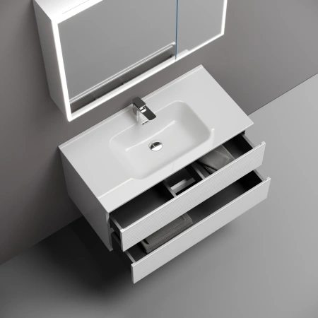 Тумба без раковины подвесная 90 см Sancos Folk FL90W белый матовый 