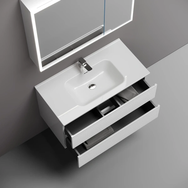 Тумба без раковины подвесная 90 см Sancos Folk FL90W белый матовый 