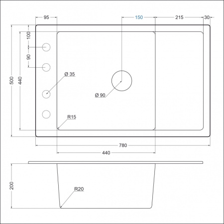 Кухонная мойка (78х50) EMAR EMQ-1780.Q Морион