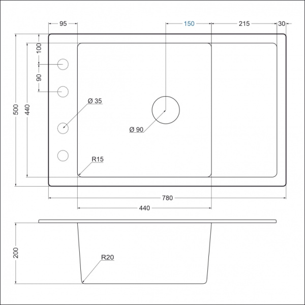 Кухонная мойка (78х50) EMAR EMQ-1780.Q Алмаз