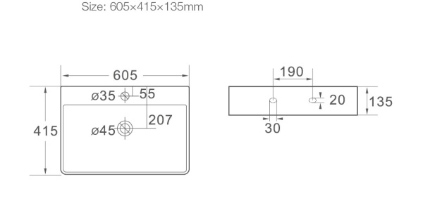 Раковина накладная (60,5х41,5) SantiLine SL-1003