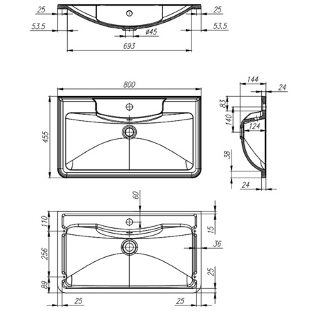 Раковина (80х45) BelBagno BB800/455-LV-ART-ALR-NERO