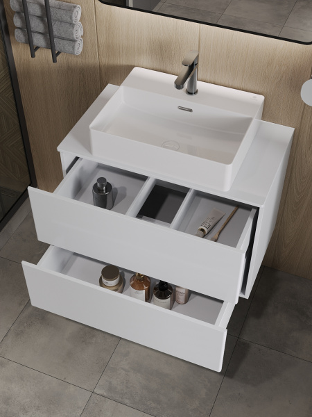 Тумба с раковиной подвесная 75 см, Orange Otto Ot-75TuMDF+B04-500W белый глянец