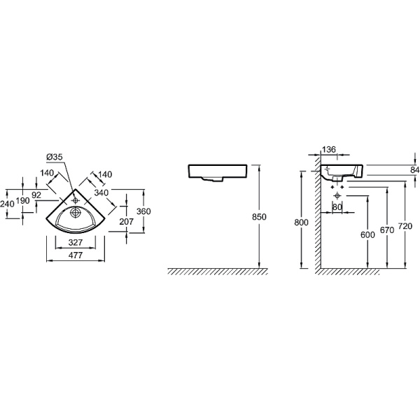 Раковина подвесная (47,7х36) Jacob Delafon Odeon Rive Gauche EGP112-00