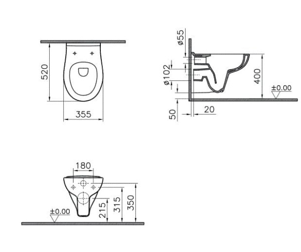 Унитаз подвесной безободковый Vitra S20 7741B003-0075