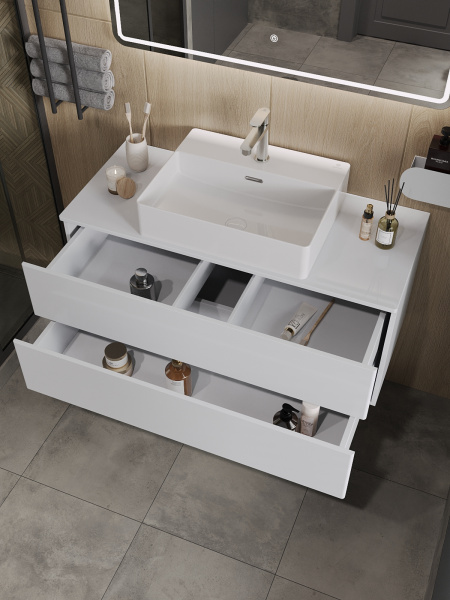 Тумба с раковиной подвесная 100 см, Orange Otto Ot-100TuMDF+B04-500W белый глянец