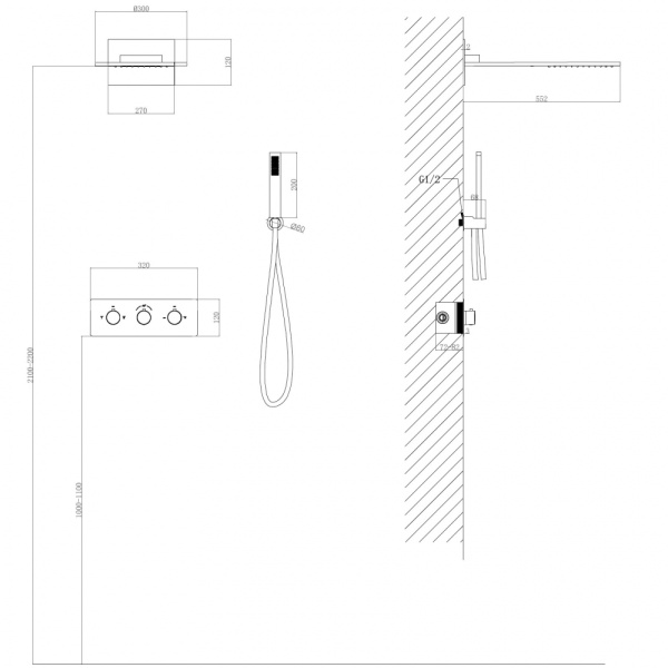 Душевой комплект ABBER Wasser Kreis AF8151NG скрытого монтажа без излива, термостат, никель Душевой комплект ABBER Wasser Kreis AF8151NG скрытого монтажа без излива, термостат, никель