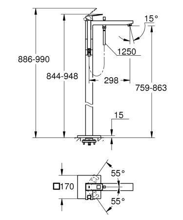 Смеситель для ванны GROHE Eurocube 23672 DC1 (23672DC1) суперсталь