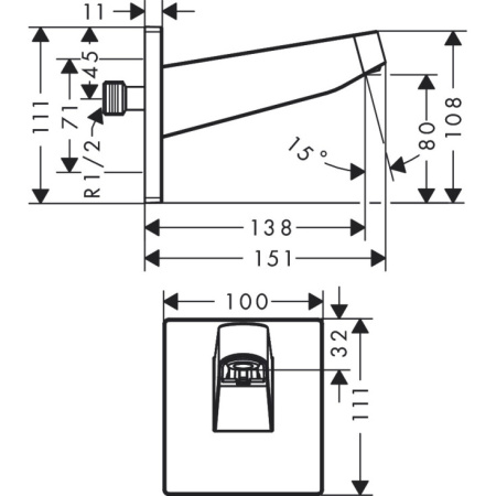 Кронштейн для верхнего душа 151 мм Hansgrohe Pulsify 24149000, хром