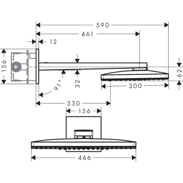 Верхний душ с кронштейном Hansgrohe Rainmaker Select 460 2jet 24005400 белый/хром