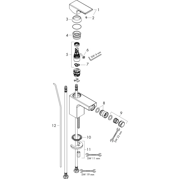 Смеситель для биде с донным клапаном Hansgrohe Vernis Shape 71219670 черный матовый