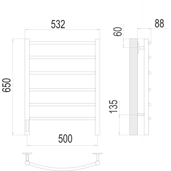 Полотенцесушитель электрический Terminus Классик подключение слева (500х650) П6 4670078531339
