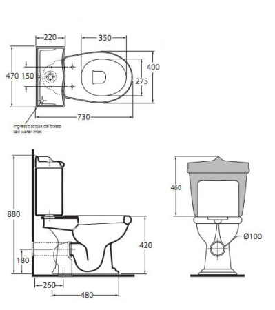 Унитаз приставной Azzurra Jubilaeum JUVCTPB00000BI/(JUB100/P bi) без сиденья