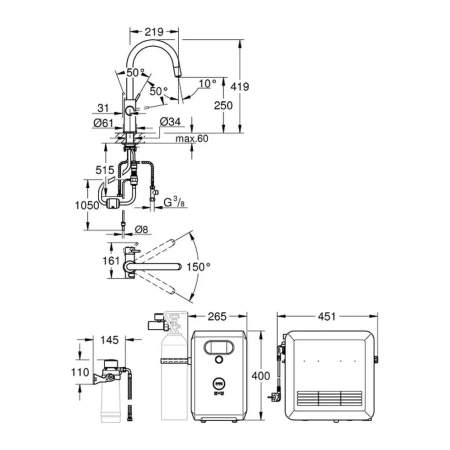 Смеситель для кухни с C-изливом GROHE Blue Professional 31325 002 (31325002)