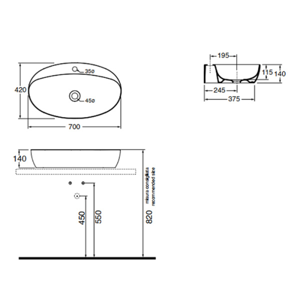Раковина накладная (70х42) Azzurra Elegance ELLA070420CMBI/(ECI70M bi)*1