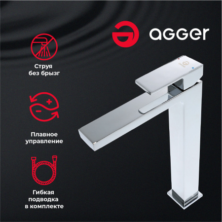 Смеситель для накладной раковины однорычажный высокий Agger Great A2812100 хром