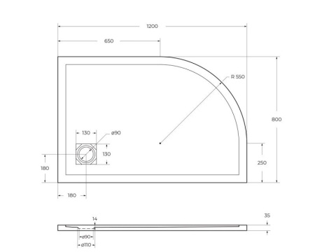 Поддон из искусственного мрамора BelBagno TRAY-MR-UNO-RH-120/80-550-35-W-R