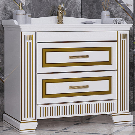 Тумба под раковину Opadiris Оникс 100 00-00003548 белый глянцевый с золотой патиной (без раковины)