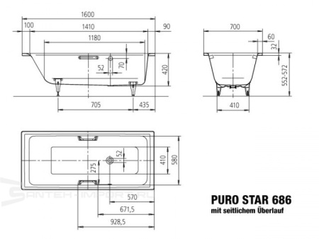 Стальная ванна (160х70) Kaldewei Puro Star 258600010001