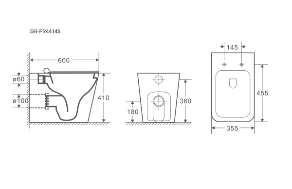 Унитаз приставной безободковый Grossman GR-PR4414S с сиденьем микролифт