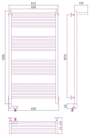 Полотенцесушитель Электрический Cунержа Богема с полкой 2.0 Левый (1200x600) Под "Золото" 03-5206-1260