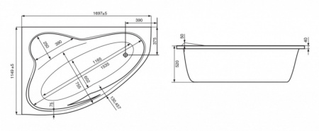 Акриловая ванна Roca Luna (170x115) ZRU9302912 правая