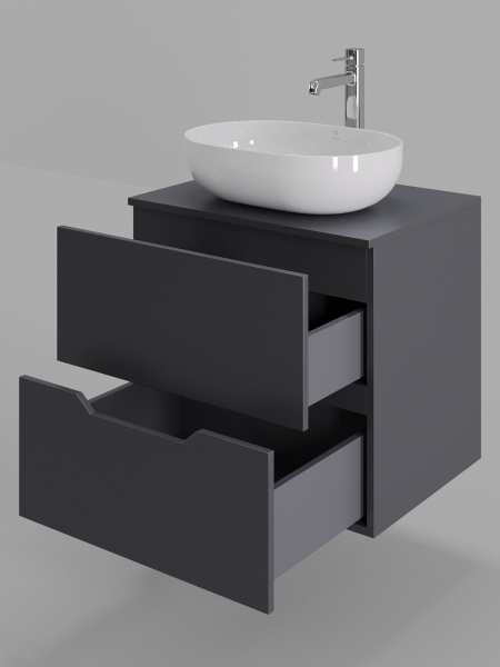 Тумба с раковиной подвесная 60 см Orange Line Li-60TugMDF+B05-480W графит/белый