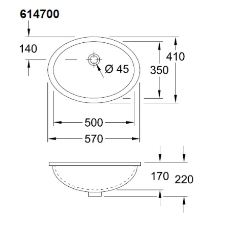 Раковина встраиваемая снизу (500х350 мм) Villeroy & Boch Evana  61470001
