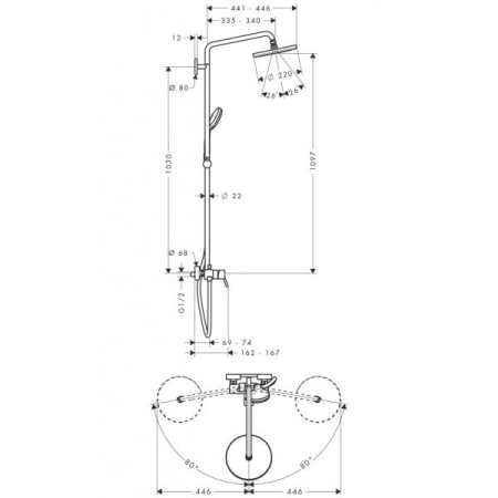 Душевая система Hansgrohe Croma 220 Showerpipe 27222000 хром