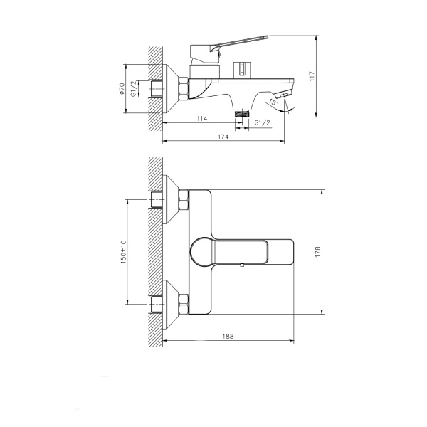 Смеситель для ванны с коротким изливом RUSH Haiti HA1935-44