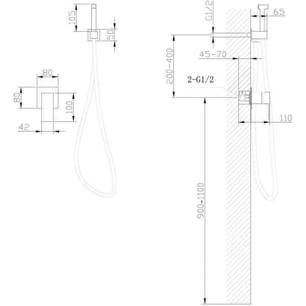 Смеситель ABBER Daheim AF8225SP с гигиеническим душем, сатин