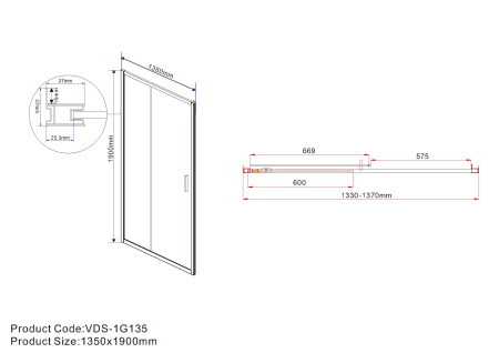 Душевая дверь Vincea Garda VDS-1G135CH, (135х190) хром, стекло шиншилла